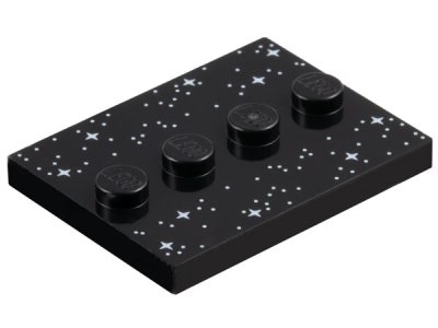 LEGO part Tile, Modified 3 x 4 with 4 Studs in Center with White Dots and Sparkles / Stars Pattern (88646pb012)