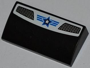 LEGO part Slope, Curved 2 x 4 x 2/3 with Bottom Tubes with Double Vent Grille, Blue Lines and White Star with Blue Outline Pattern (Sticker) - Set 8301 (88930pb012)