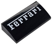 LEGO part Slope, Curved 2 x 4 x 2/3 with Bottom Tubes with White 'Ferrari' Pattern 88930pb190