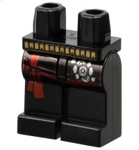 LEGO part Hips and Legs with Gold Belt, Red Sash and Silver Buckles Pattern 970c00pb0054