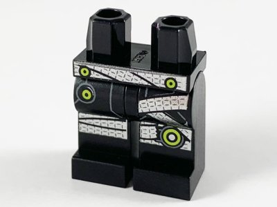 LEGO part Hips and Legs with Silver Belt and Wrappings, Lime Circles Pattern (970c00pb1053)