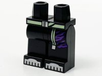 LEGO part Hips and Legs with Lime Belt, Long End, Dark Purple Stripes and Silver Armor Toes Pattern 970c00pb1192