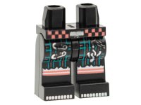 LEGO part Hips and Legs with Black and Coral Checkered Belt, Dark Turquoise Plaid, Pearl Dark Gray Chain and Pins, White and Coral Stripes Pattern 970c00pb1235