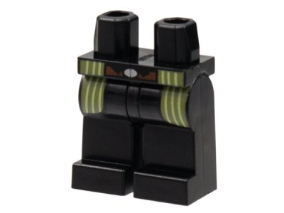 LEGO part Hips and Legs with Reddish Brown Belt, Silver Buckle, Olive Green Coattails Pattern (970c00pb1409)
