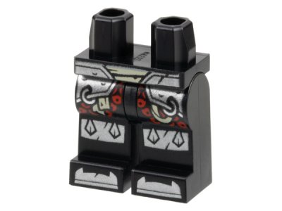 LEGO part Hips and Legs with Tan Belt, Silver Armor and Knee Pads, Red Circles Pattern (970c00pb1458)