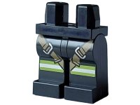 LEGO part Hips and Legs with Lime and Silver Reflective Stripes on Front and Dark Tan Harness Pattern 970c00pb1609