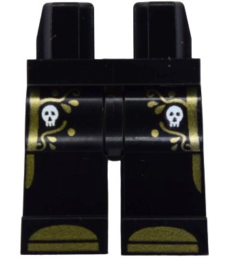 LEGO part Hips and Legs with White Skulls, Gold Elaborate Trim and Boots Pattern (BAM) (970c00pb1842)