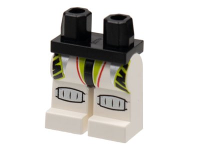 LEGO part Hips and White Legs with Lime Stripes and Silver Knee Pads Pattern (970c01pb01)