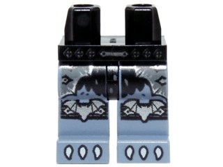 LEGO part Hips and Sand Blue Legs with Silver Buckles, Bat Knee Covers and White Claws Pattern (970c55pb06)