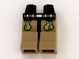 LEGO part Hips and Dark Tan Legs with Dark Tan and Silver Belt and 3 Lime Balls Pattern (970c69pb04)
