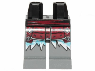 LEGO part Hips and Dark Bluish Gray Legs with Dark Red Armor and Ice Spikes Pattern (970c85pb28)