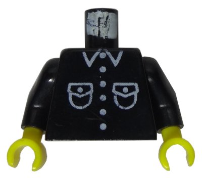 LEGO part Torso Shirt with White Pockets, Buttons, and Collar Pattern / Black Arms / Yellow Hands (973p26c02)