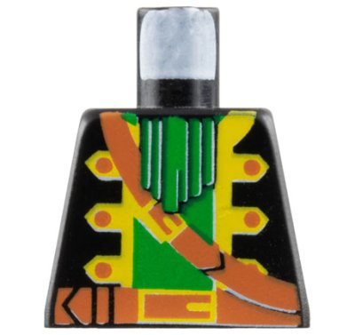 LEGO part Torso Pirate Captain Jacket Open with Yellow Trim over Green Shirt with Neck Ruffle, Brown Strap, Belt with Buckle Pattern (973p36)