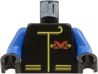 LEGO part Torso Racing Suit with Red Letter X Extreme Team Logo and Yellow Lines Pattern / Blue Arms / Black Hands 973p8ac04