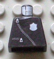 LEGO part Torso Police Leather Jacket with Thin White Zippers and Badge Pattern 973pb0079