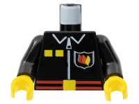 LEGO part Torso Fire Uniform Shirt with Flame Badge Logo, Yellow Squares, and White Zipper, Red Belt with Buckle Pattern / Black Arms / Yellow Hands 973pb0099c01