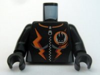 LEGO part Torso Agents Villain Female with Zipper and Orange Lightning Bolts Pattern / Black Arms / Black Hands 973pb0565c01