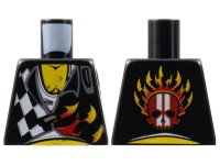 LEGO part Torso World Racers - Checkered Pattern with Flames, Chest Hair on Front, Skull on Back 973pb0688