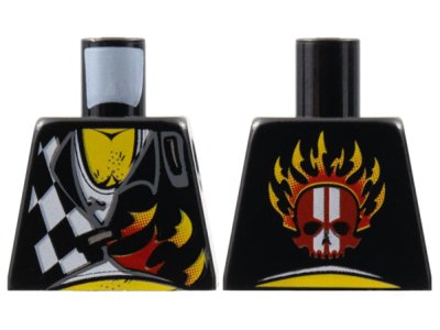 LEGO part Torso World Racers - Checkered Pattern with Flames, Chest Hair on Front, Skull on Back (973pb0688)