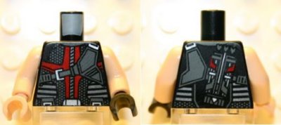 LEGO part Torso Vest with Dark Red and Black Straps / Quiver Pattern (Hawkeye) / Light Nougat Arms / Light Nougat Hand Right / Black Hand Left (973pb1178c01)