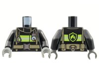 LEGO part Torso Fire Uniform Jacket with Reflective Stripes and Logo on Back, Dark Tan Utility Belt and Straps, Silver Buckle, Caribiner, and Gauge Pattern / Black Arms / Dark Bluish Gray Hands 973pb1302c01