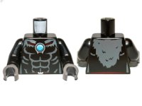 LEGO part Torso Bare Chest with Muscles, Dark Bluish Gray Fur and Dark Azure Round Jewel (Chi) Pattern / Black Arms / Dark Bluish Gray Hands 973pb1374c01