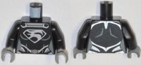 LEGO part Torso Female Super Hero Costume with Muscles Outline, Faora Silver Chest Emblem, Oval Belt Buckle Pattern / Black Arms / Dark Bluish Gray Hands 973pb1423c01
