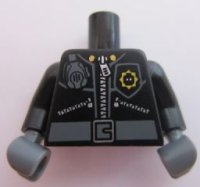 LEGO part Torso Police 3 Zippers, Minifigure Head Badge, Radio and Belt Pattern (Pattern on Front Only) / Black Arms / Dark Bluish Gray Hands 973pb1598c01
