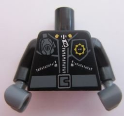 LEGO part Torso Police 3 Zippers, Minifigure Head Badge, Radio and Belt Pattern (Pattern on Front Only) / Black Arms / Dark Bluish Gray Hands (973pb1598c01)