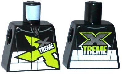 LEGO part Torso Racing Jacket with Zipper and Lime, Silver and White 'XTREME' Pattern (973pb1893)
