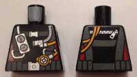 LEGO part Torso Diving Suit with Dark Bluish Gray Harness, Gauges on Front, Hoses and Zipper on Back, Red Stripes on Sides Pattern 973pb2015