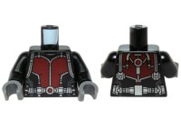 LEGO part Torso Ant-Man Dark Red Body Suit with Silver Trim and Shoulder Belts Pattern / Black Arms / Dark Bluish Gray Hands 973pb2022c01