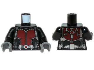 LEGO part Torso Ant-Man Dark Red Body Suit with Silver Trim and Shoulder Belts Pattern / Black Arms / Dark Bluish Gray Hands (973pb2022c01)