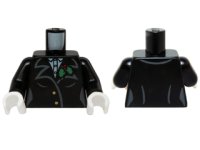LEGO part Torso Female Jacket with Lapels, Gold Buttons and Holly Lapel Pin Pattern / Black Arms / White Hands 973pb2147c01