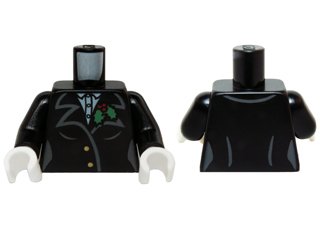 LEGO part Torso Female Jacket with Lapels, Gold Buttons and Holly Lapel Pin Pattern / Black Arms / White Hands (973pb2147c01)