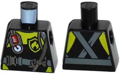 LEGO part Torso Fire Scuba Diver with Utility Belt, Scuba Hose, Regulator, Fire Badge and Crossed Straps on Back Pattern (973pb2284)