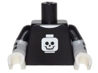 LEGO part Torso T-Shirt with White Minifigure Head Skull Pattern / Light Bluish Gray Arms with Black Short Sleeves and Stripes Pattern / White Hands 973pb2391c01