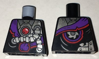 LEGO part Torso Ninjago Robe with Purple Sash with Knot, Mechanical Parts and Silver Saw Blade Pattern (973pb2535)