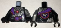 LEGO part Torso Ninjago Robe with Purple Sash with Knot, Mechanical Parts and Silver Saw Blade Pattern / Flat Silver Arm Left / Black Arm Right / Black Hands 973pb2535c01