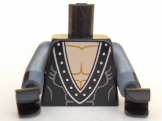 LEGO part Torso Batman Muscles Outline, V-Neck with Silver Rivets Pattern / Flat Silver Arms with Black Cuffs Pattern / Black Hands (973pb2571c01)
