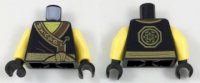 LEGO part Torso Ninjago Robe with Ninjago Logogram 'EARTH', Brown Fabric Creases, Gold Sash and Medallion Pattern / Yellow Arms / Black Hands 973pb2805bc01