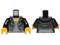 LEGO part Torso Female Leather Jacket with Silver Snaps and Zipper over White Striped Shirt Pattern / Black Arms / Yellow Hands 973pb2828c01