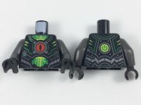 LEGO part Torso Armor, Red Eye in Center, Silver and Green Circuitry, Green and Lime Trim Pattern / Pearl Dark Gray Arms / Black Hands 973pb2976c01