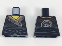 LEGO part Torso Tunic with Sash, Yellow Neck, Orange and Dark Gray Hems, Dark Tan Dots Pattern 973pb3021