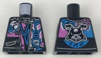 LEGO part Torso Biker Vest with Dark Pink / Medium Azure Ninjago Characters, Sons of Garmadon Logo and Ninjago 'SOG' on Back Pattern 973pb3026