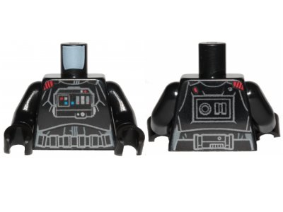LEGO part Torso SW Armor, Front Panel, Red Commander Insignia on Right Shoulder Pattern (Iden Versio) / Black Arms / Black Hands (973pb3406c01)