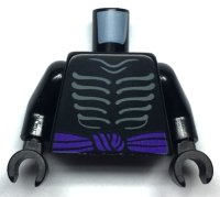LEGO part Torso Ninjago Skeleton Ribs Gray and Dark Purple Waist Sash Pattern and Gray Muscles Outline on Back / Black Arms / Black Hands 973pb3415c01