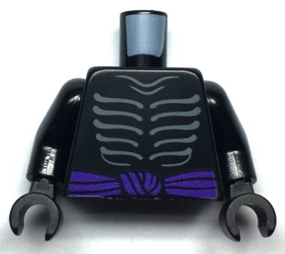 LEGO onderdeel Torso Ninjago Skeleton Ribs Gray and Dark Purple Waist Sash Pattern and Gray Muscles Outline on Back / Black Arms / Black Hands (973pb3415c01)