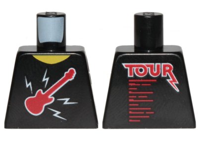 LEGO part Torso Sleeveless Top with Red Guitar, White Lightning Bolts and 'TOUR' on Back Pattern (973pb3542)