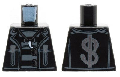 LEGO part Torso Jacket with Zippers, Dollar Sign on Back, Claw Necklace and Belts Pattern (973pb3773)